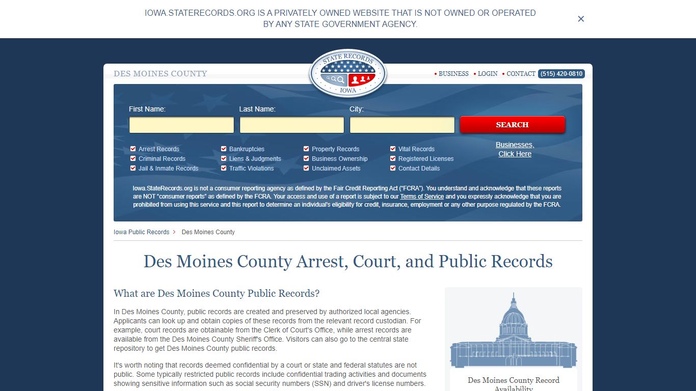 Des Moines County Arrest, Court, and Public Records